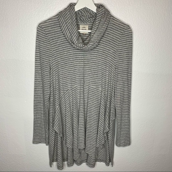 Comfy Slouchy Gray White Striped Waffle Knit Lagenlook Style Long Sleeve Tunic - Picture 2 of 9